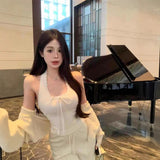 10100# Pure Desire Bm Style White Lace Lace Soft Hanging Neck Sling Vest Woman New Folded Wearing Inner Bracing Pad