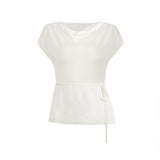 Swing T2.0 Summer Trendy 100 Lysier Tiansi Temperament Short-Sleeved T-Shirt Inclined Shoulder Dress Woman