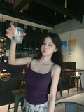 948# Summer New Sweet Lake Beaded Shoulder Strap Design Sling Vest Body-Integrated With Chest Cushions