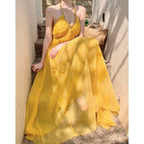 Romantic Sunshine 2025 Spring And Summer New Sexy Hanging Neck Holiday Dress White Super Fairy Temperament Holiday Dress