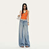 Ice Silk Les Leslery Cotton Cool Jeans Women 2026 Summer Thin Skin Breathable Broad Leg Pants Burst