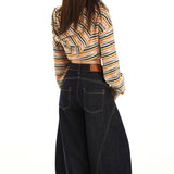 Black Golden Lan Scissor High Street Loose Broad Leg Three-Dimensional Cut-Shaped Silhouette Wash Jeans Drag Floor Trousers