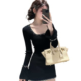Early Autumn Gentle Rich Man To Wear Important Occasions Light Luxury High Sense Of Big Look Small Fragrant Black Dress