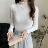 Side Half-High Collar Wood Ear In A Sweater With Knitted Bottom Shirt Women's Autumn And Winter 2025 New Top Women's Clothing