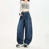 Autumn Scissor Casual Jeans Retro Taut Loose Legs Feel Comfortable Denim Blue