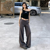 25 Years Of Spring And Summer New Elasticity Thin Feeling Slightly Loose Horn Knitted Leisure Pants Women's Bean Ash Trousers Spandex