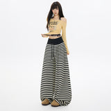 2025 New Autumn And Winter Striped Loose Comfortable Trousers Blue And White Drawstring With Elastic Slack Design Sense