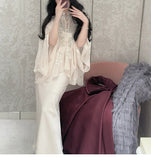 [Nanyang Lady] Silver Beads Embroidered Cloak Top A Word Dreduit Skirt Set Fashion