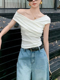 Irregular Design White Waist Repair Short-Sleeved T-Shirt Women 2026 Summer New Thin Top