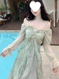 French Tea Rest Pure Lusty Princess Dress Pure Fairy Gray Faint Lotus Leaves Side Hazy Beauty Dress Dress Woman