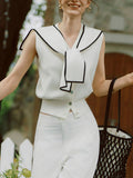 Navy Collar Shawl Sleeveless Little Shirt Women 2026 Spring New Design Knitting Shirt