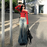 YC& Vintage Water Wash Low-Rise Hottie Horned Pants Lay Sense Of Early Autumn Jeans Women & Long Pants