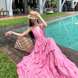 2026 Pure Lust Wind Hanging Neck Showen Line Fairy Dress Woman Seaside Vacation Lotus Leaf Side Sling Temperament Dress