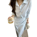 In The Fall Of 2025, The New Sister Must Be Blue Waist-Coat Shirt Dress Simple And Generous Temperament Burst