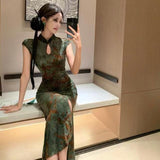 New Chinese Retro Printing Improved Cheongsam Dress High-End Mother Style Thousands Of Kinds Of Bag Hip Long Skirt Temperament