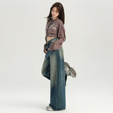 Autumn And Winter New Zero Wild Retro Washing Languid Loose Feeling Loose Broad-Legged Jeans Woman Yichun