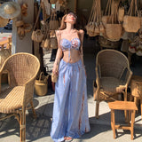 2026 Yunnan Sanya Island Resort Style Suit Women Folded Breasts Hanging Blouse High Waist Loose Broad Legs