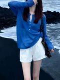 2026 Spring And Summer New Ice Silk Thin Jacket Half-Buckle Knitted Jersey Women's Loose Long-Sleeved Sunscreen Top