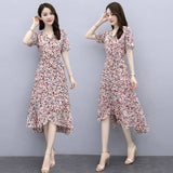 2026 Summer New Broken Flower Dress Summer Autumn French Ice Silk Long Thin Temperament Waist Dressing Dress