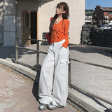 Tide Source 2026 Spring Jeans Women's Scissors Trousers Set Thin Multi-Pocket Broad-Legged Workwear Casual Pants