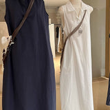 Simple Generous Polo Collar Sleeveless Dress Women's Summer Daily Loose Temperament Vest Skirt Loose White Dress