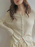 Lazy Temperament Wool White Bottoming Shirt Spring Women Long Sleeves Thin Knitted Cardigan Sweater