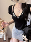5109# Summer New Pure Desire To Fake Two Short-Sleeved T-Shirt Splicing Sling Sling Vest Women With Chest Pads