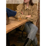 Korean Chic Autumn And Winter Vintage Maillard Loose Deer-Skin Velvet Collar Zippered Baseball Suit Handsome Locomotive Suit