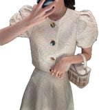 Summer 2025 New Rich Gold Over The Knee Dress White Top High Waist Half Dress Two-Set Suit Dress