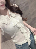Middle-Old Small Incense Gentle Wind Wood Ear Micro-Permeable Wool Knitted Cardigan Female Cheeky Small Shirt