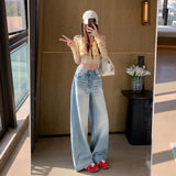 2026 New Retro Broad-Legged Jeans Women's Spring And Autumn Loose Thin Micro-Horn Straight Tube Drag Trousers