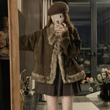 2025 Winter Korean Version Of Woolen Velvet Cashmeal Coat Female Short Loose Horn Buckle Wool Coat High Sense