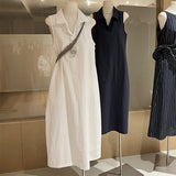 Simple Generous Polo Collar Sleeveless Dress Women's Summer Daily Loose Temperament Vest Skirt Loose White Dress