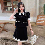 Large-Size Women's M-4XL French Doll-Collar Small Scented Dress Dress Women 2026 New Short-Sleeved Short Skirt Two-Set