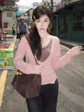 Sweet Pure-Want Suit Women's Winter V-Neck Long Sleeves With Slings To Collect Thin Tops