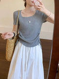 Simple Style Collar On Both Sides Of The Drawstring Short Sleeve 2025 Summer New Korean Version Of The Casual Temperament Pure Color T-Shirt Top