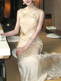 New Chinese Style Embroidered Dress Female High-End Temperament Sleeveless Cheques Dress