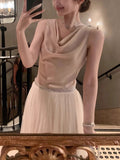 Lucerne Midnight_Guire Collar Vest / Exquisite Hot Diamond Oblique Dress White A Word Half Body Skirt