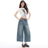 Vintage | Front Bag Structure Design | Seven Points Loose Straight Jeans Woman Yichun