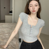 9087 # Human Cotton Short-Sleeved Chest Mat Slimming Body Short-Sleeved T-Shirts Short-Sized Outerwear Tops
