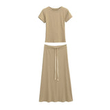 Small Temperament Suit Women's Summer Body-Stairs Short-Sleeved T-Shirt Top High-Waisted Mid-Sleeve Skirt