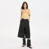 TXJ Black Striped Casual Seven-Point Shorts Women's Summer New High-Waisted Languid Straight Straight Leg Suit Pants