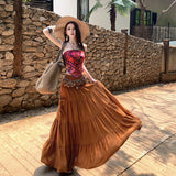 2026 Thai Holiday Bohemian Retro National Style Suit Women's Printed Blouse Half-Dressed Two-Case