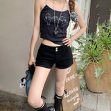 YC& Vintage Low-Rise Spice Girls Double Buckle-Up-And-Pair Slimming Shorts Hot Pants Elastic Jeans Woman