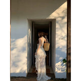 The Sunset Vine 2026 New Temperament High-Rise Thin Splicing Fishtail Long Hanging Neck Dress Woman