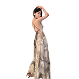 2025 New Retro Ink Painting New Chinese Style Design Slings With Long Temperament Dress