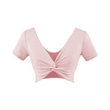 Hottie Sexy V-Neck Umbilly T-Shirt Lady Jazz Dance Sweet Spicy Tight Dance Blouse Short Sleeve T-Shirt