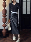 High-Rise Leather Skirt Woman Spring Autumn New After The Opening Fork Long Small Straight One-Step Skirt PU Leather Half-Dress Woman