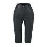 Korean Version Of Temperament OL Capri Trousers High Waist Repair Leather Pants Sexy Side Open Fork Casual Seven-Point Trousers