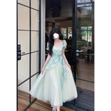 Tea Break French Sweet Fresh Dopamine High-Grade Dizzy Printing Splicing Mesh Screen To Collect Two Dresses